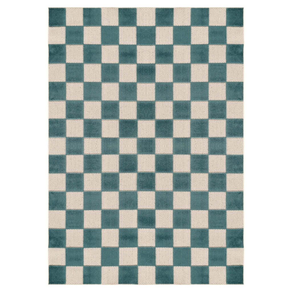 Covor Exterior Checker Crem Turcoaz
