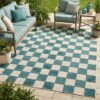 Covor Exterior Checker Crem Turcoaz