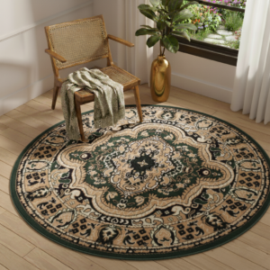 Covor Atlas Rotund Clasic cu Ornament Bej și Verde