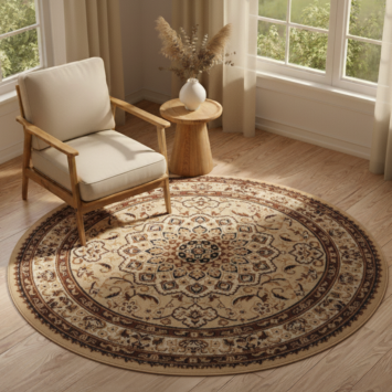 Covor Atlas Rotund cu Ornament Bej Deschis