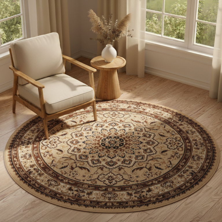 Covor Atlas Rotund cu Ornament Bej Deschis