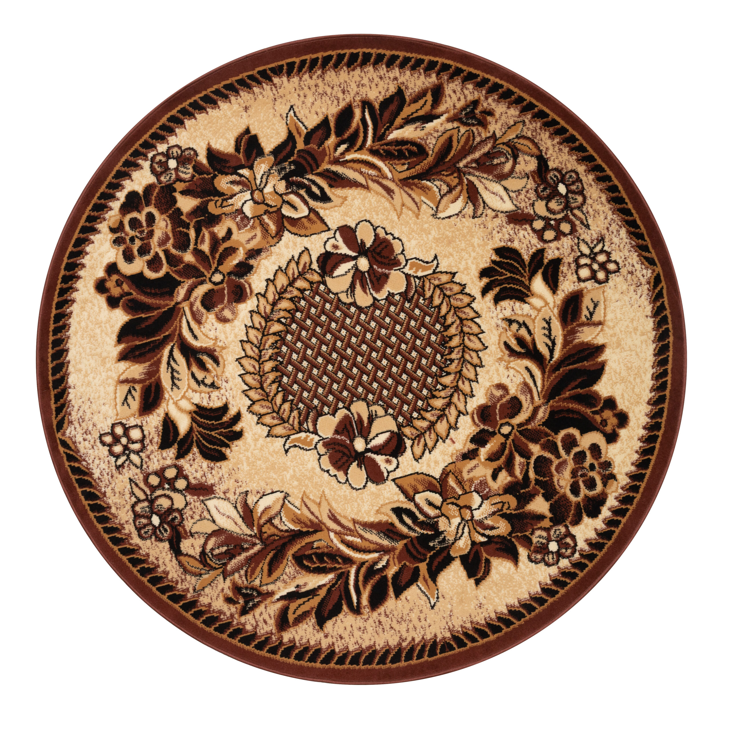 Covor Atlas Rotund Bej și Maro Motiv Floral