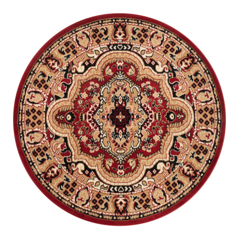 Covor Atlas Rotund cu Ornament Bej și Roșu