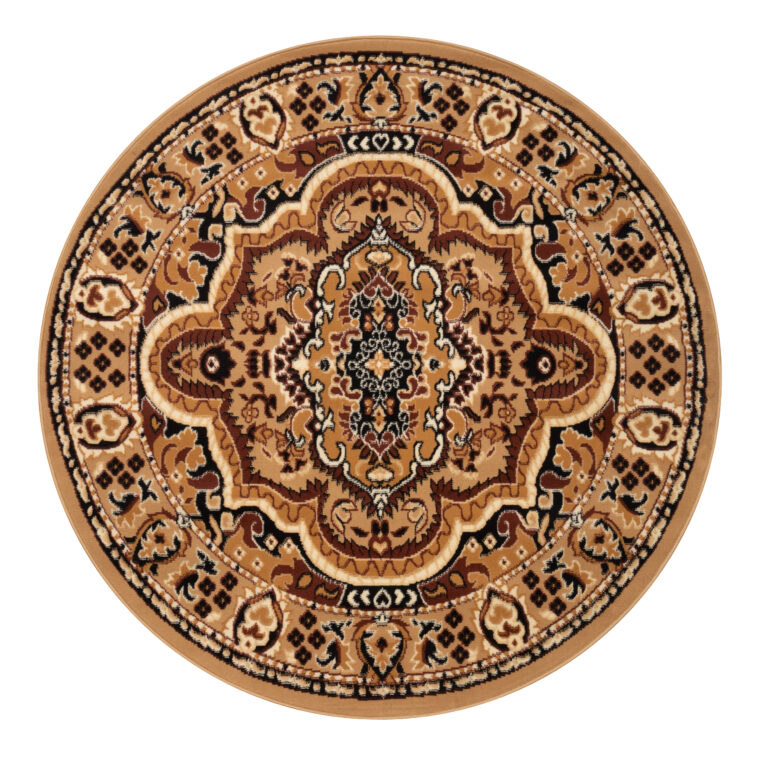 Covor Atlas Rotund cu Ornament Bej Închis și Maro