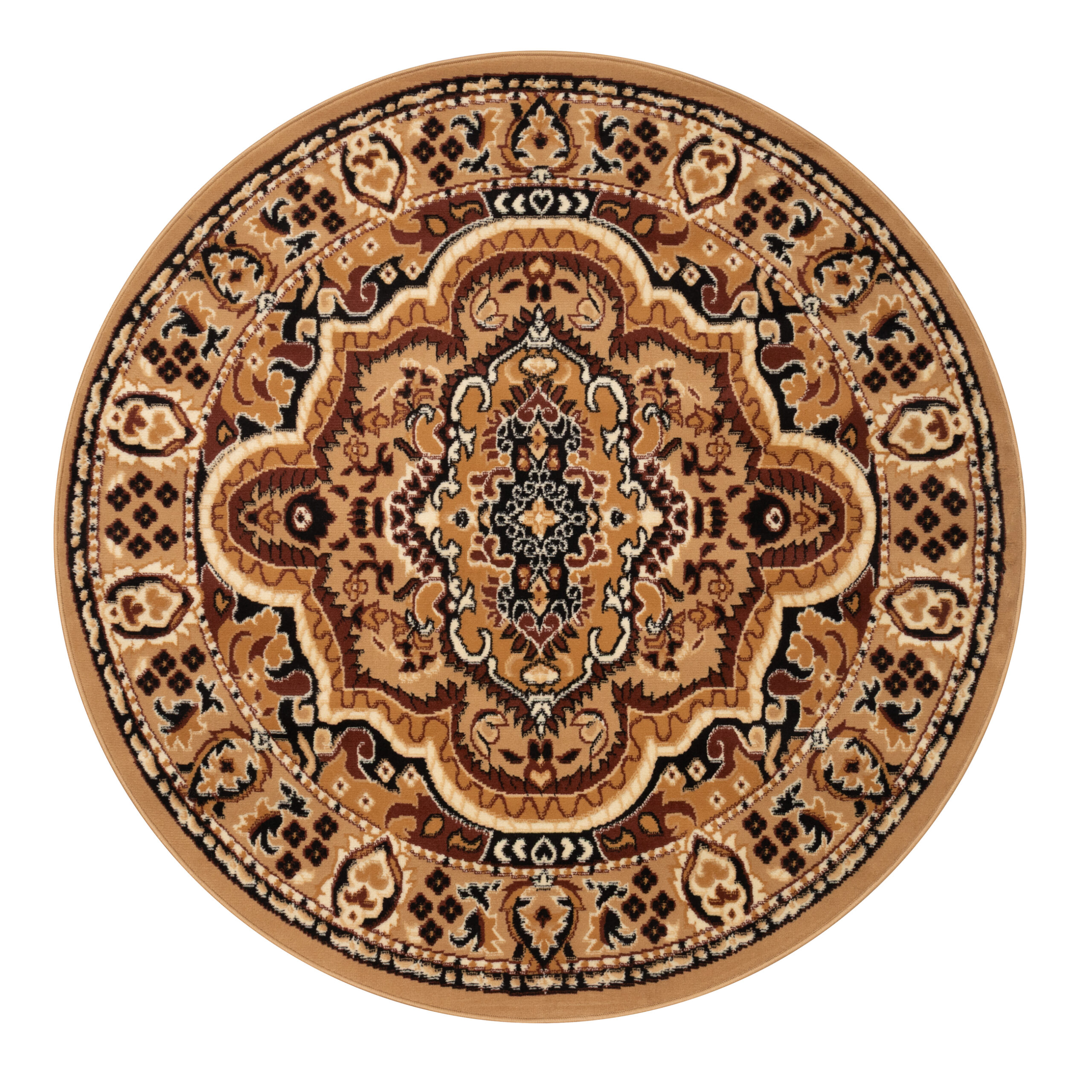 Covor Atlas Rotund cu Ornament Bej Închis și Maro