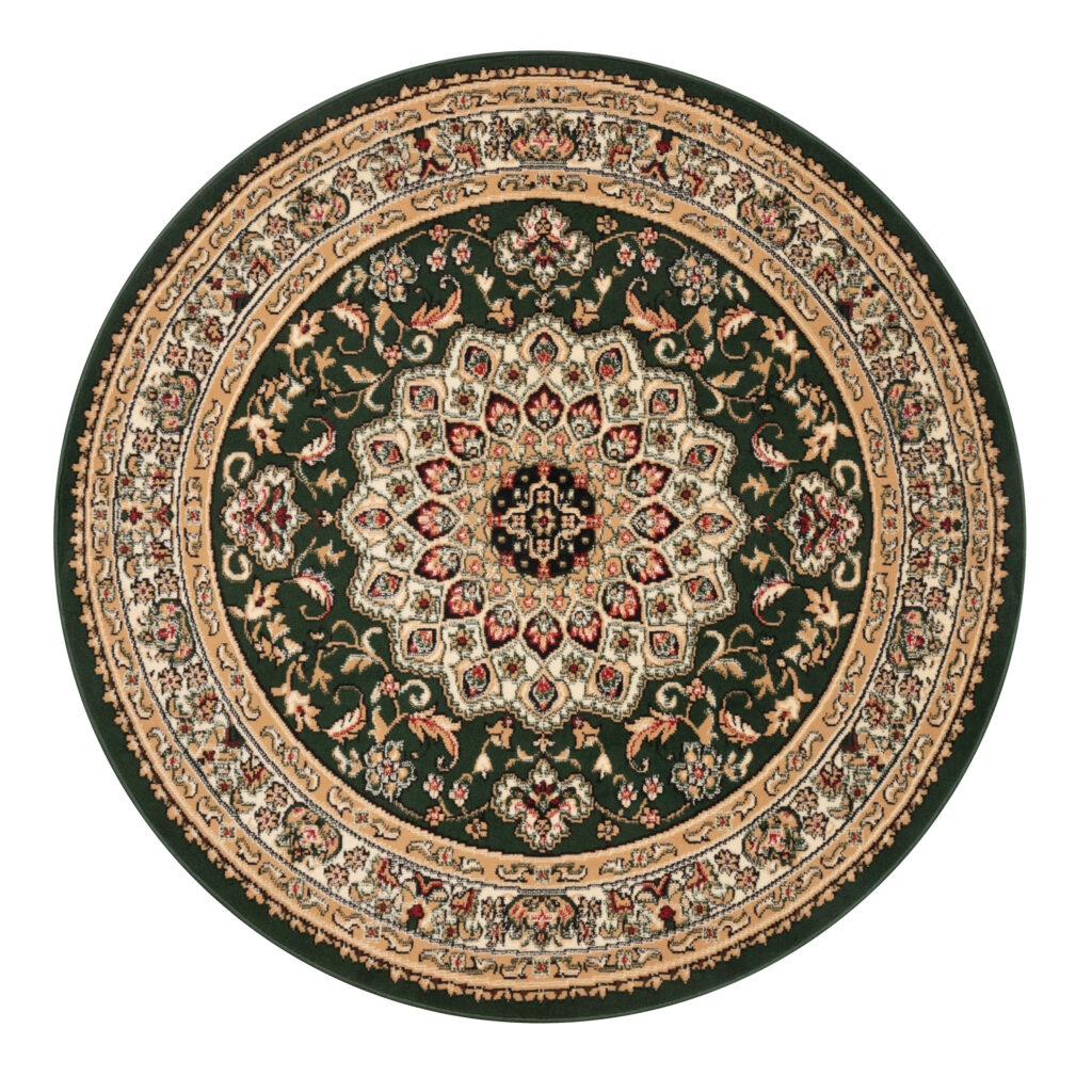 Covor Atlas Rotund cu Ornament Verde și Bej
