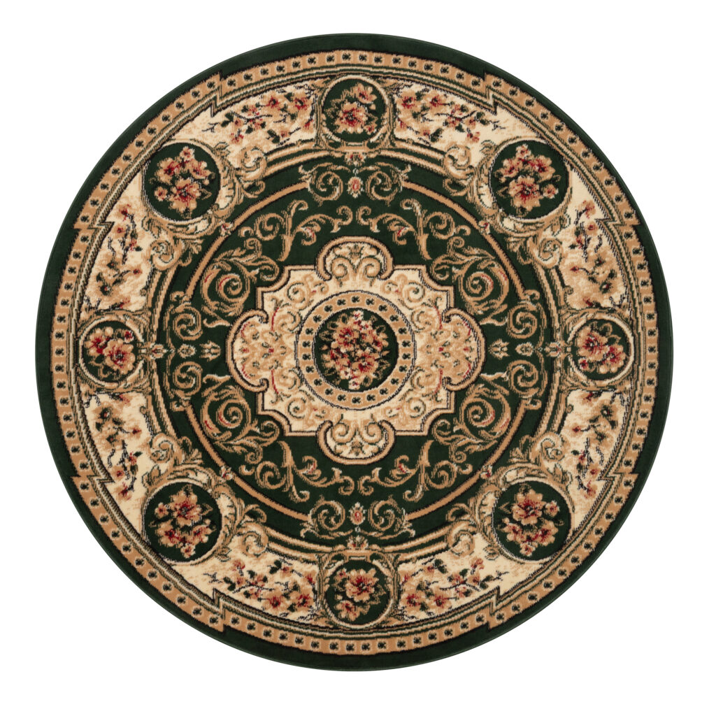 Covor Atlas Rotund Clasic cu Ornament Verde și Bej