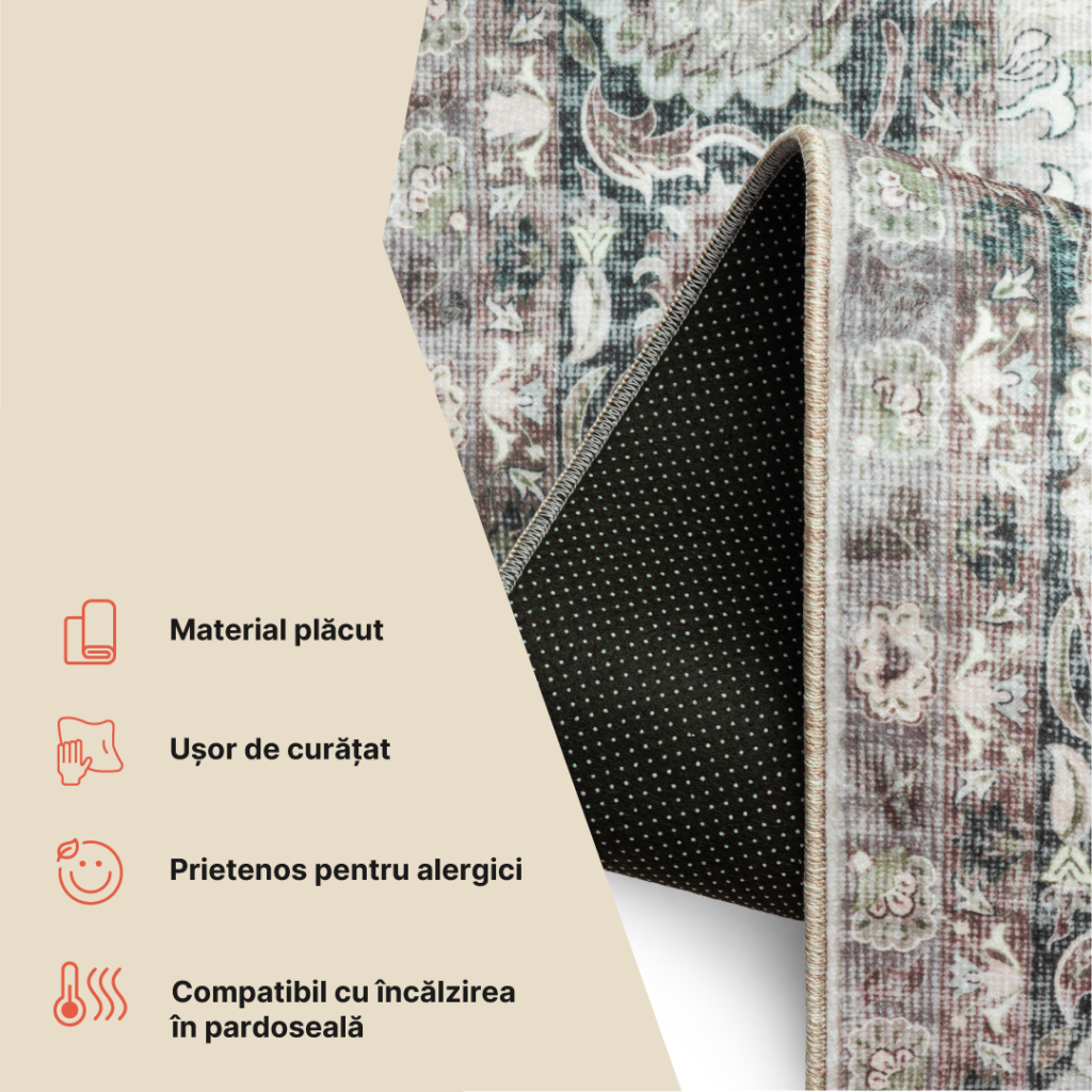 Covor Ispahan Gri Verde Motiv Floral