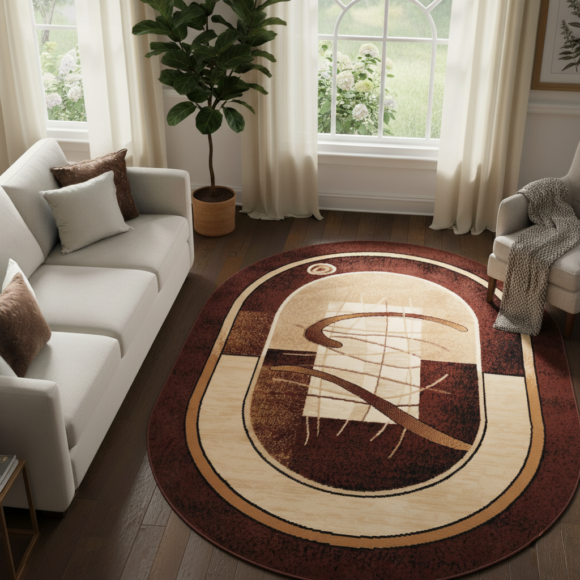 Covor Atlas Oval Maro Bej Abstract