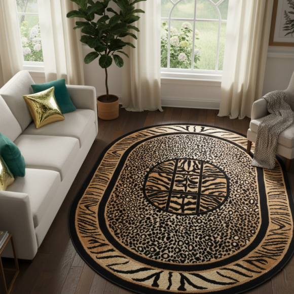 Covor Atlas Oval Negru Maro Print Animalier Safari