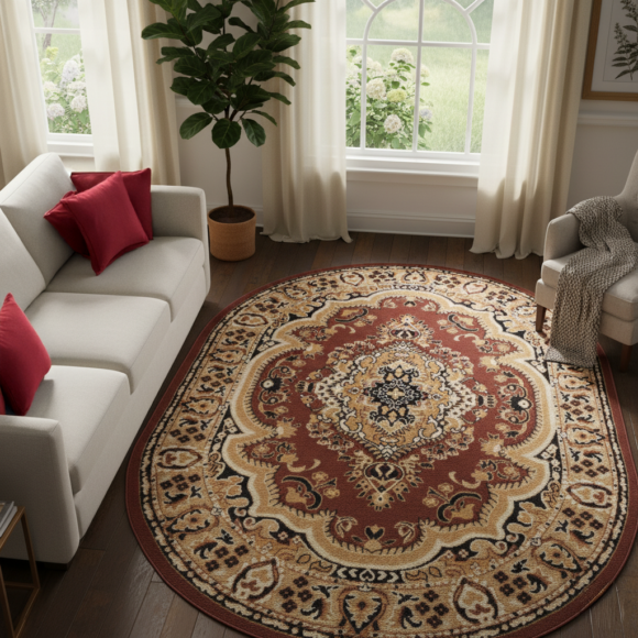 Covor Atlas Oval Clasic Ornament Bej Maro