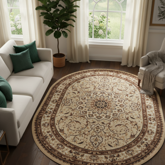 Covor Atlas Oval Ornament Bej Deschis