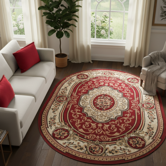 Covor Atlas Oval Clasic Ornament Roșu Bej