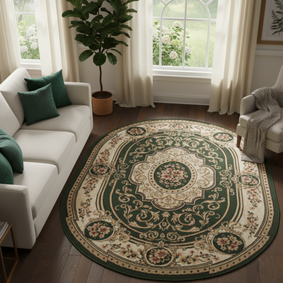 Covor Atlas Oval Clasic Ornament Verde Bej