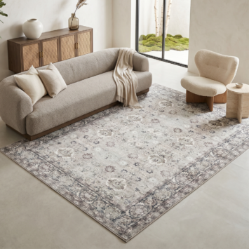 Covor Ispahan Gri Verde Motiv Floral