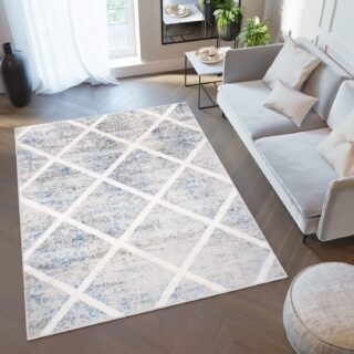 Covor Valley Gri Albastru Geometric Carouri