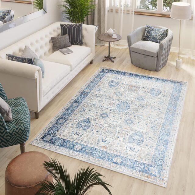 Covor Valley Gri Albastru Ornamente Vintage