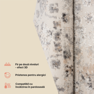 Covor Valley Gri Bej Ornamente Ramă