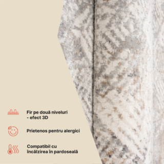 Covor Valley Gri Bej Geometric Pătrat