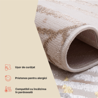 Covor Crystal Verde Auriu Crem Frunze Efect 3D