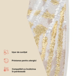 Covor Crystal Rotund Auriu Maro Crem Frunze