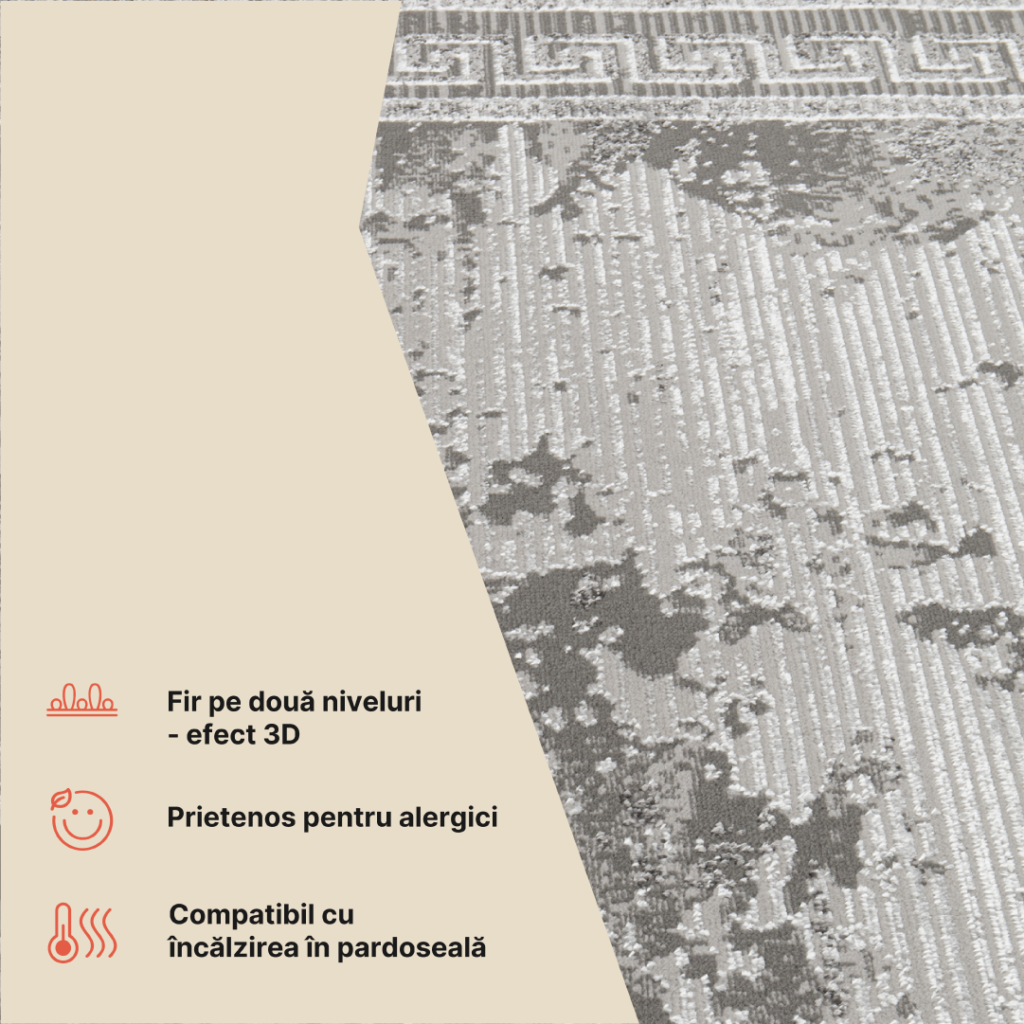 Covor Ares Gri Ramă Efect de Uzură Vintage
