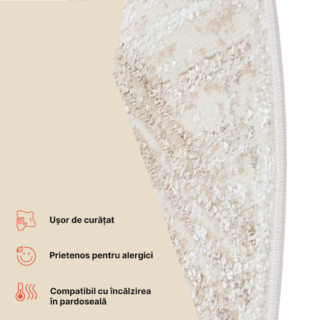 Covor Crystal Rotund Crem Maro Efect de Uzură Linii