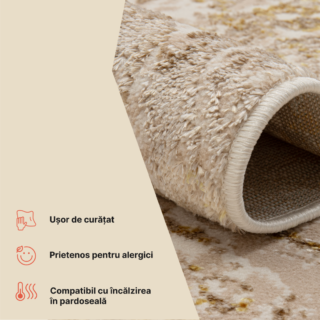 Covor Crystal Bej Auriu Crem Marmură Efect 3D