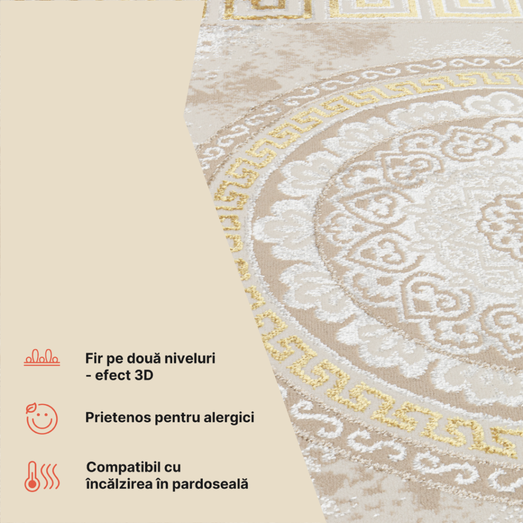 Covor Ares Auriu Bej Ornamente Medalion