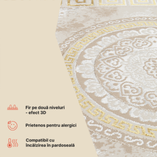 Covor Ares Auriu Bej Ornamente Medalion
