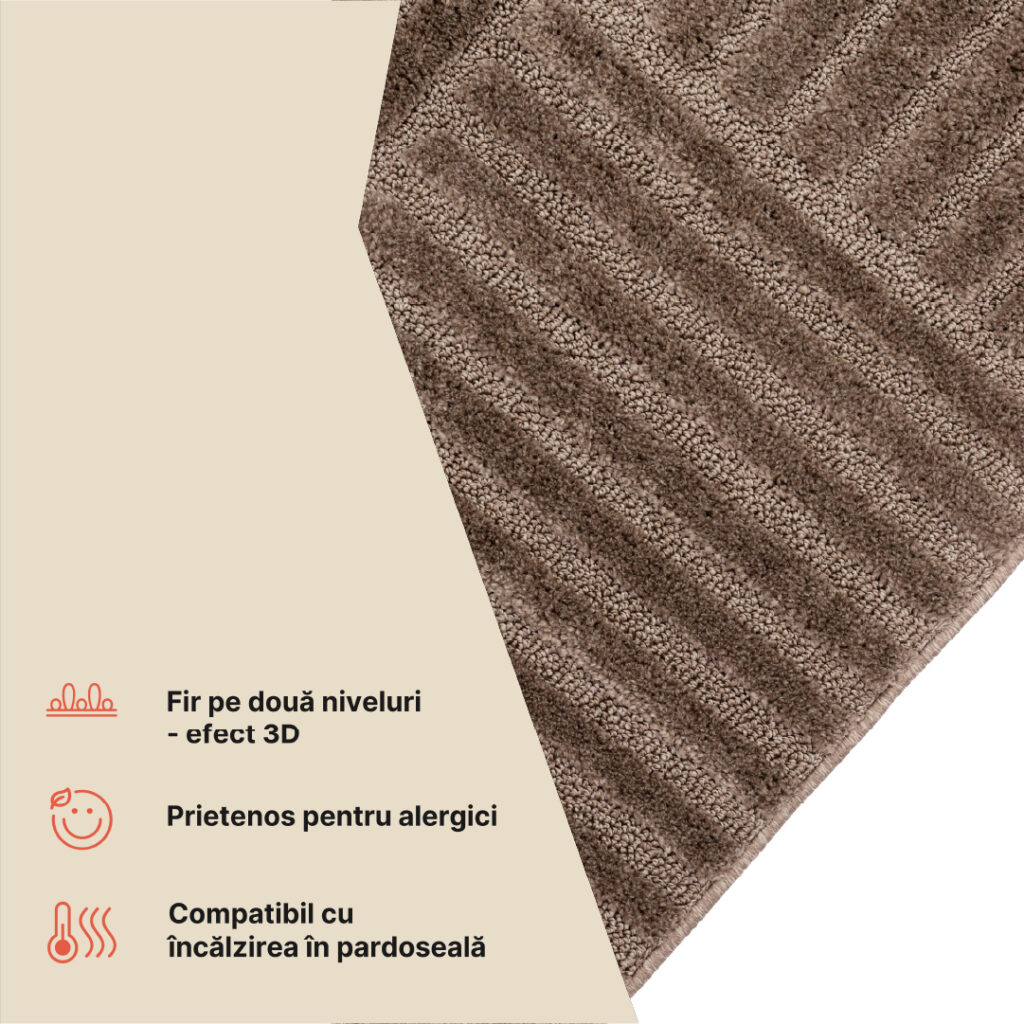 Covor Relievo 3D Taupe cu Dungi