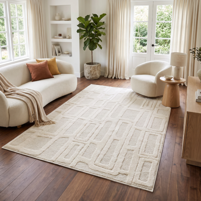 Covor Relievo 3D Crem Geometric