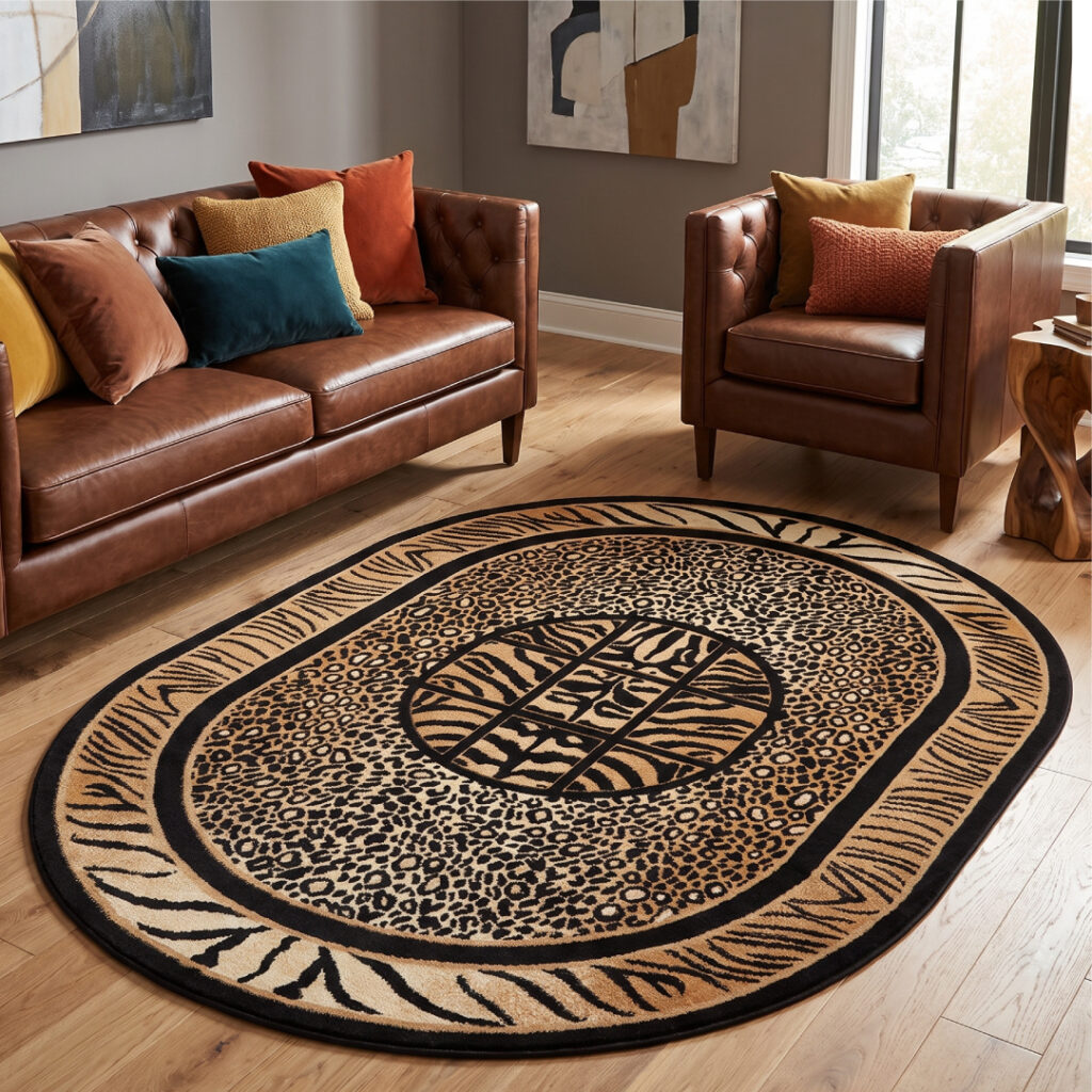 Covor Atlas Oval Negru Maro Print Animalier Safari