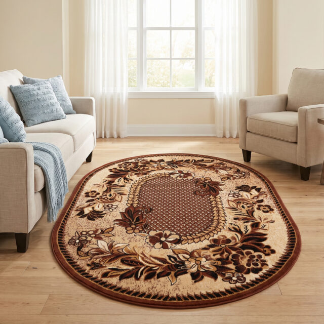 Covor Atlas Oval Bej Maro Motiv Floral