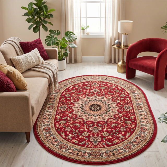 Covor Atlas Oval Ornament Roșu Bej