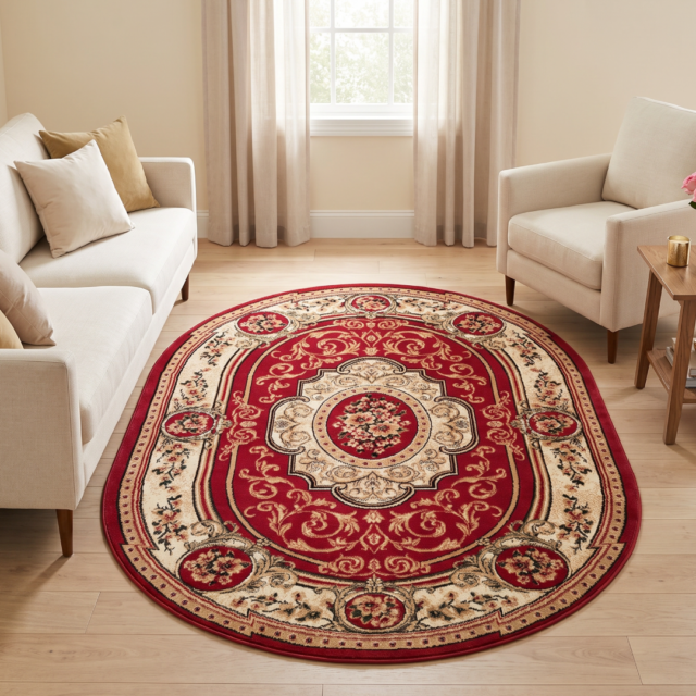 Covor Atlas Oval Clasic Ornament Roșu Bej