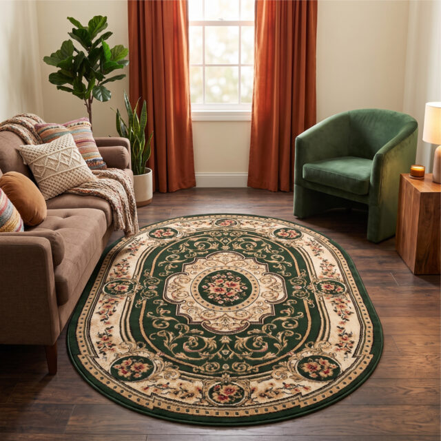 Covor Atlas Oval Clasic Ornament Verde Bej