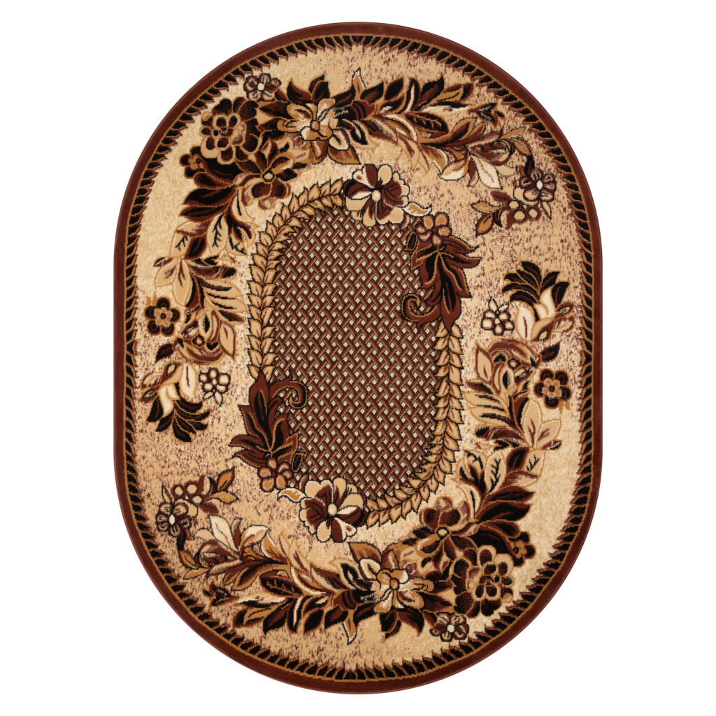 Covor Atlas Oval Bej Maro Motiv Floral