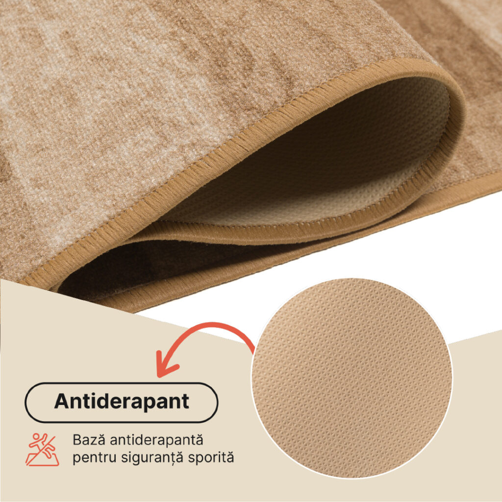 Covor Traversă Antiderapant Bej Geometric