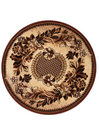 Covor Atlas Rotund Bej și Maro Motiv Floral