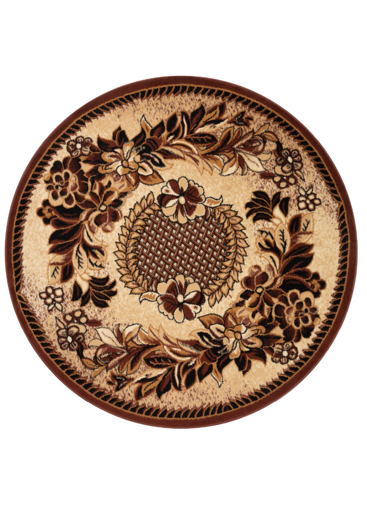 Covor Atlas Rotund Bej și Maro Motiv Floral
