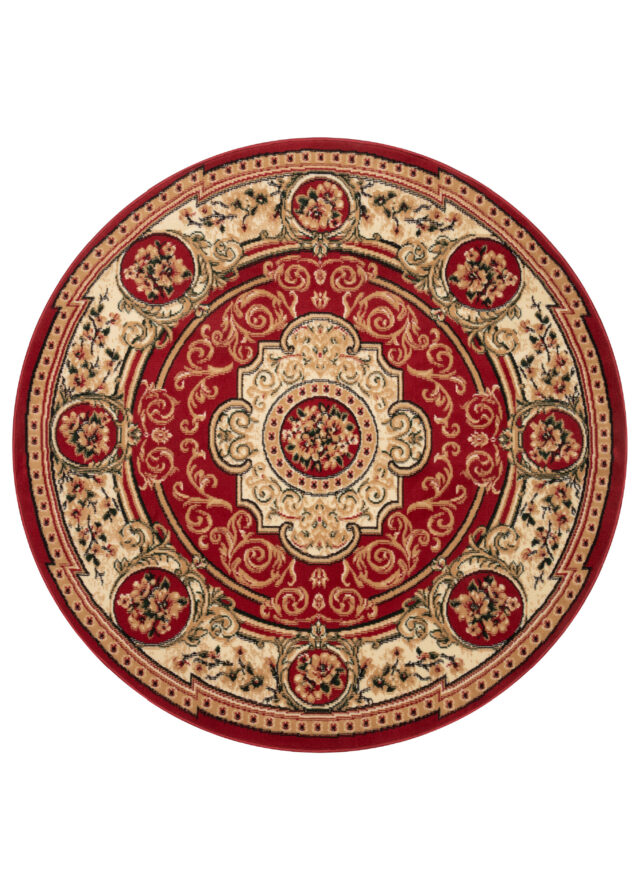 Covor Atlas Rotund Clasic cu Ornament Roșu și Bej