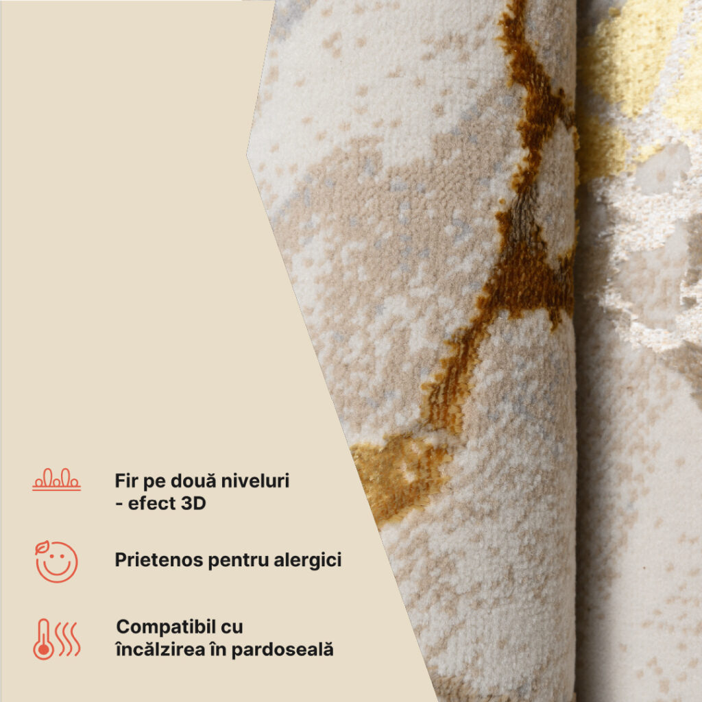 Covor Golden Crem Auriu Linii Abstracte