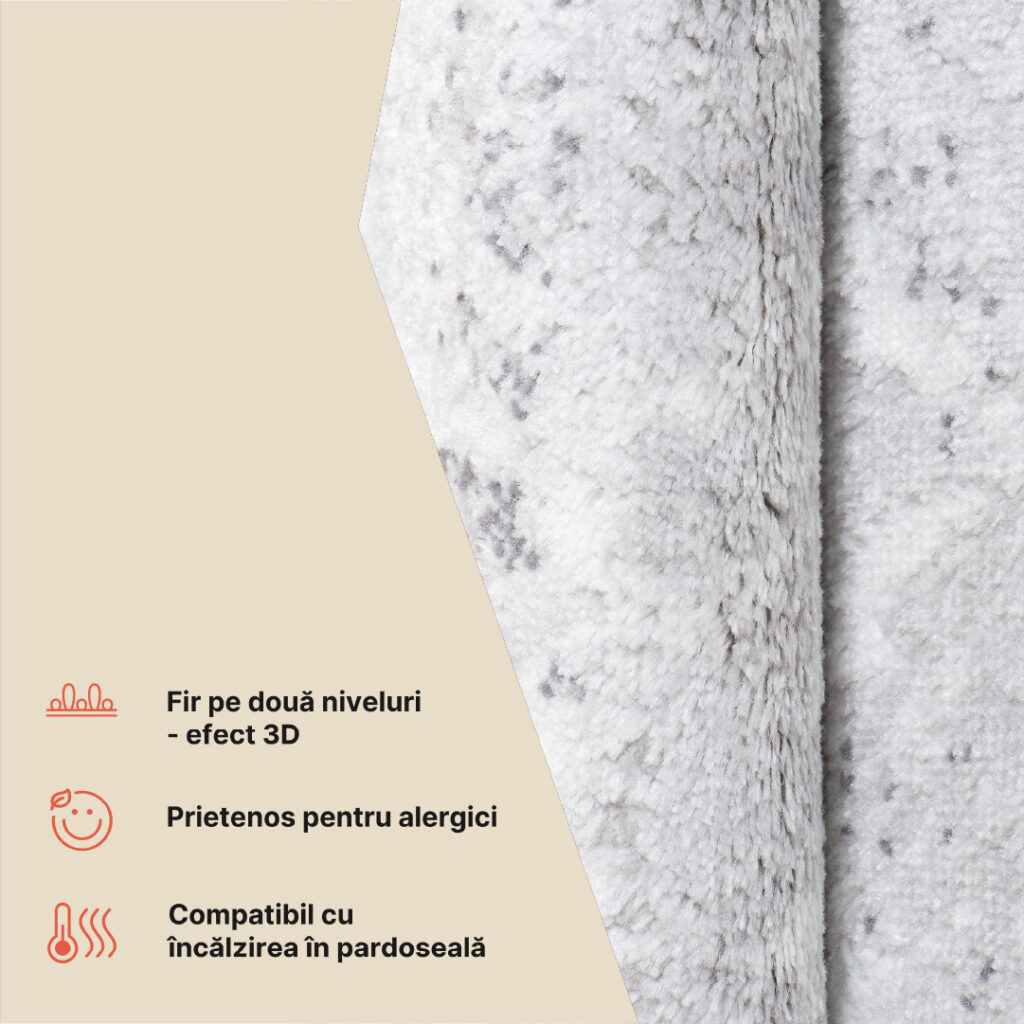 Covor Sky Gri Vintage Florale Efect de Uzură